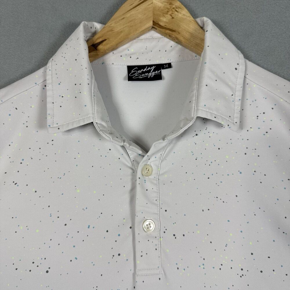 Sunday Swagger Golf Polo Mens Medium White Neon Paint Splatter Performance